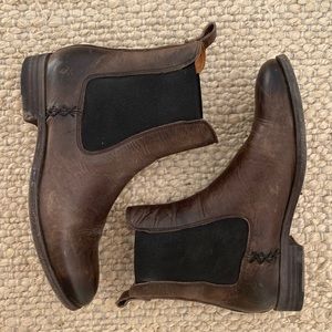 Brown distressed Frye booties